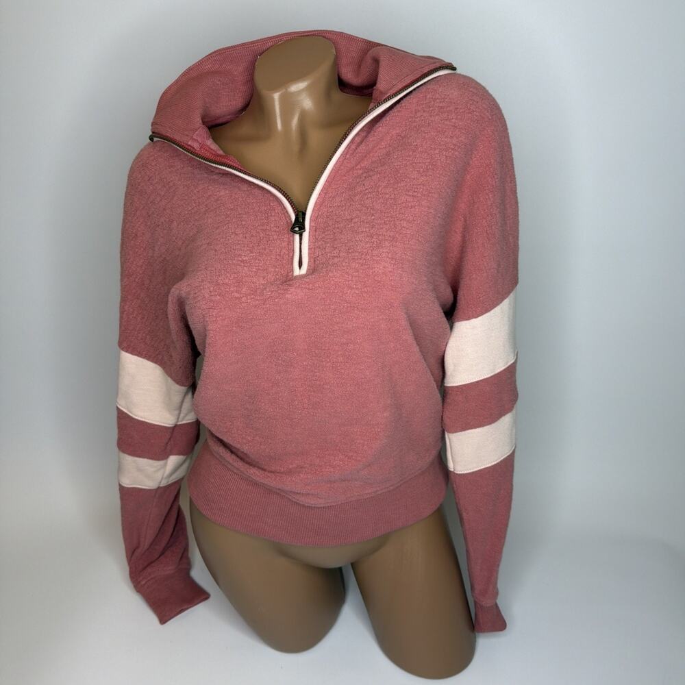 Faherty Brand Kelly Pink Beach Fleece Quarter Zip Sweatshirt Women's Size XS EUC